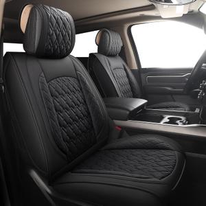 JOJOBAY Car Seat Covers for Dodge Ram Full Set,Fit Ram 2009-2026 1500/2500/3500 Pick-up Truck,Crew,Regular,Quad,Mega Cab,Waterproof Leather Seat Covers Protectors5 PCS Full Set,Black