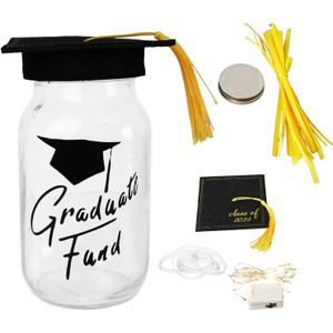 2025 Graduation Gifts for Her/Him Lighted Graduation Mason Jar with Class of 2025 Cap Kit, Can Filled with Money, Graduation Decoration, Graduate Fund Doctor Hat Mason Jar Gift for College High School