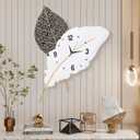 18x27 inch Large Modern Feather Leaf Shape Wall Clock for Living Room Decor, White Unique Silent Decorative Art Clock for Home Bedroom Office Dining Kitchen