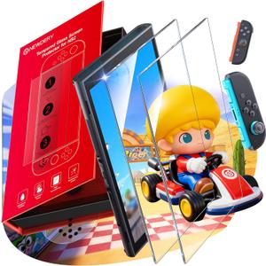 NEWDERY 2-Pack for Switch 2 Screen Protector [2025 Verision] with Auto Alignment Kit, Tempered Glass[Stronger Durable], Auto-Dust Removal,Full Coverage Switch 2 Accessories, 2 Pack