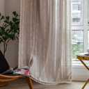 Linen Curtains 108 Inches Long for Living Room 2 Panels Set, Embroidery Farmhouse Tassel Boho for Bedroom Light Filtering Window Rod Pocket Drapes (52" W x 108" L, Khaki)