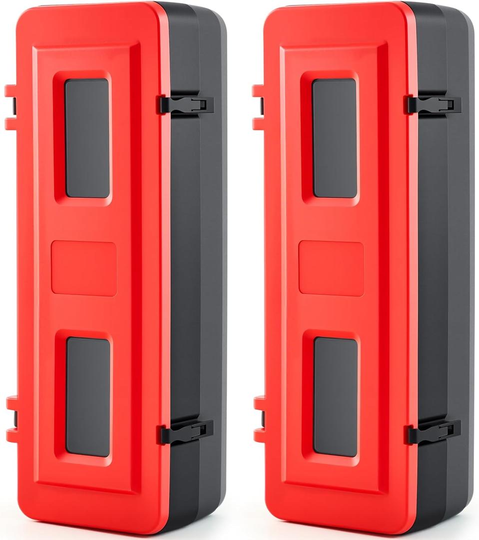 DoubleFill 2 Pcs 10 lb 20lb Fire Extinguisher Cabinet Box with Internal Rope Fastening and External Latch Sturdy Plastic Holder Case Vandal-Resistant Weatherproof Protect Outdoor (33 x 12 x 10 in)