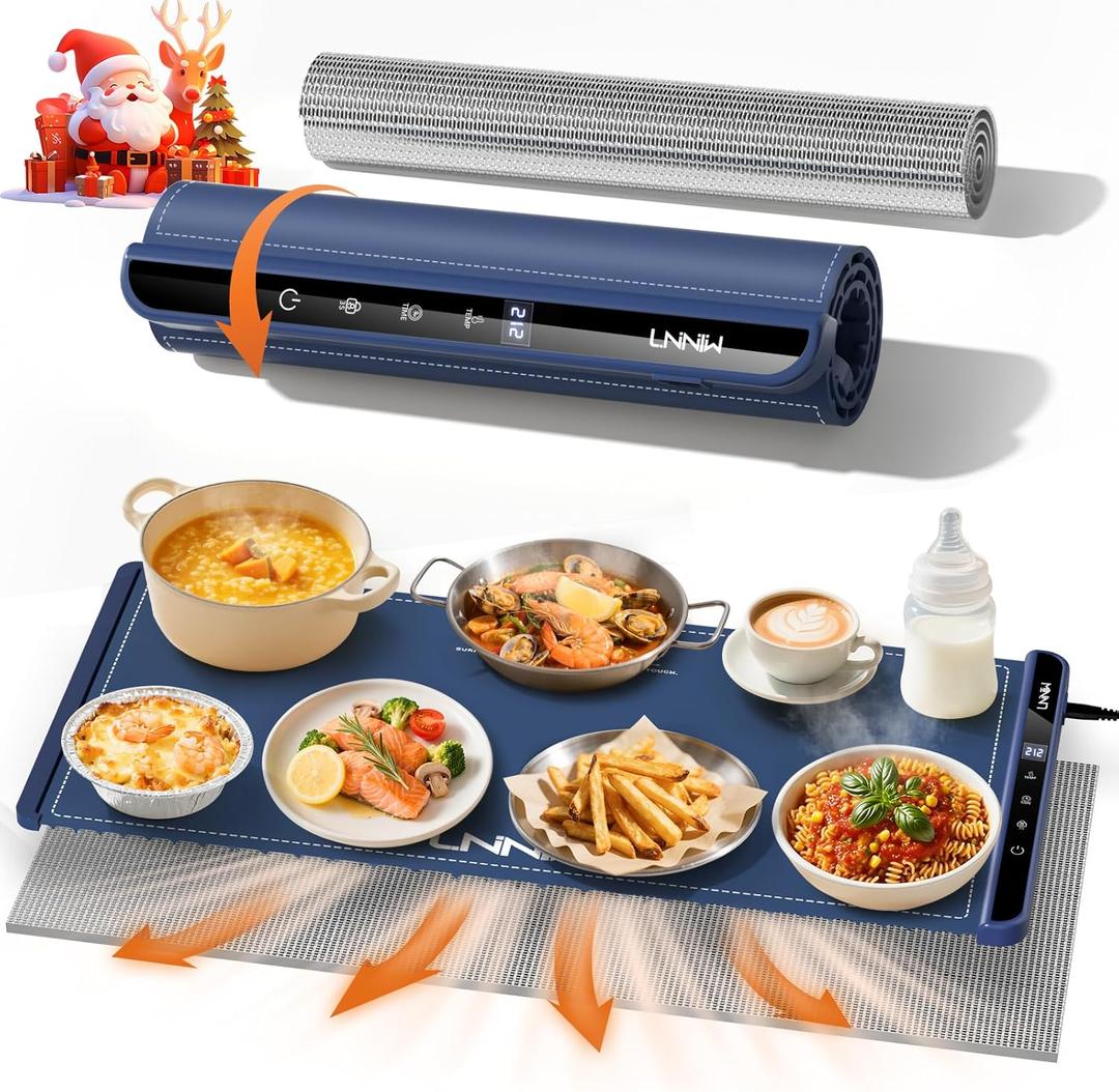 Extra Large Food Warming Mat with Heat-Resistant Pad, 36X15 Inch, 6 Temperature & 6 Timer Settings, Child Lock Safety, Fits More Dishes for Family Dinners and Parties (Dark Blue)