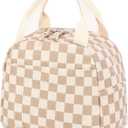 Bluboon Lunch Bag for Women Men Cute Corduroy Lunch Tote Bags Reusable Insulated Lunch Box Large Capacity Reusable Insulated Cooler for Work Picnic or Travel (Corduroy checkered brown)