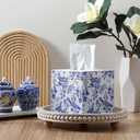 GlikCeil Blue and White Tissue Box Cover Wooden Floral Bird Vintage Square Tissue Box Holder for Bedroom Bathroom Office Desk Countertop Modern Farmhouse Decor, 6 x 6 x 6 Inch