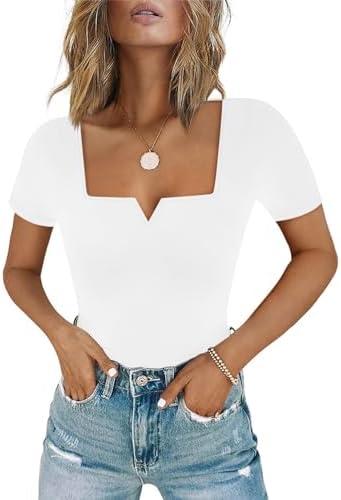 Chunpin Women's Long Sleeve Bodysuit Square Neck Notch V Neck Body Suits Double Lined Going Out Outfits Thong Bodysuits S