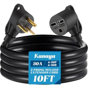 Kanayu 10ft 30A NEMA 6-30 Extension Cord, 6-30P Male Plug to 6-30R Female Receptacle Power Cord with Handle for Welder Compressor Heater, STW 10 AWG/3C, 250V, 7500W, ETL Listed