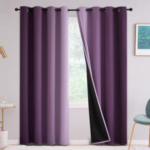 Yakamok Purple 100% Blackout Curtains for Bedroom,Ombre Room Darkening Curtains for Living Room Grommet Window Curtains 90 inches Long,Thermal Insulated Gradient Curtain & Drapes,2 Panels,52x90 inch