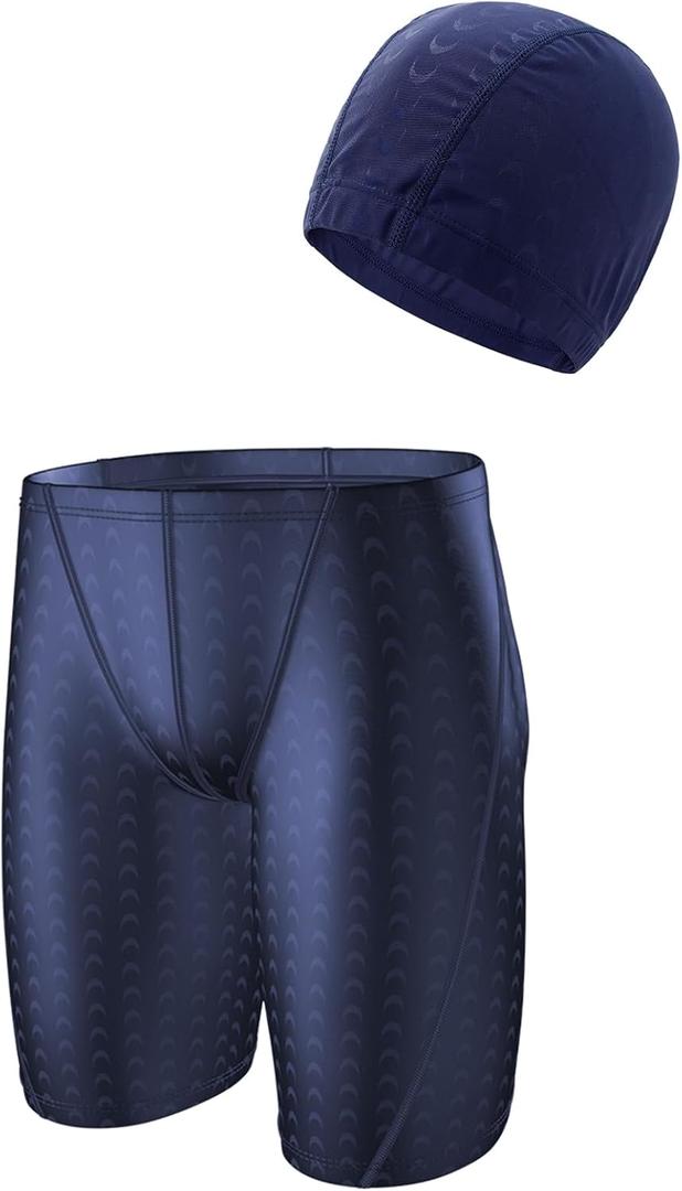 MODNTOGA Boy's Swim Jammers Solid Team Swimwear Big Kid Practice Athletic Swimsuit Youth Competition Cap and Shorts 2pcs Set