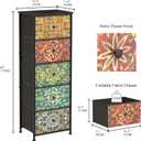 GiftGo Retro Dresser with Fabric Drawers Boho Mandala Flower Chest of Drawers Narrow Storage Tower for Small Spaces Gaps Bedroom Beautiful Nightstand Living Room Table (Mandala, 5 Drawers), 11.8"D x 16.5"W x 45.5"H