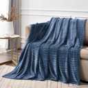 BEDELITE Fleece Throw Blanket for Couch  3D Ribbed Jacquard Soft and Warm Decorative Fuzzy Blanket  Cozy, Fluffy, Plush Lightweight Navy Throw Blankets for Bed, Sofa, 50x70 inches