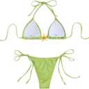 SOLY HUX Bikini Sets for Women Triangle Halter Bathing Suits High Cut Swimsuits Beach Wear (Green, L)