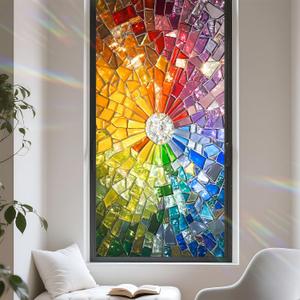 Window Privacy Film Static Cling Stained Glass Design Sun Blocking Non-Adhesive Removable Cover for Home Office 17.5x39.3 Inches (Fragments)