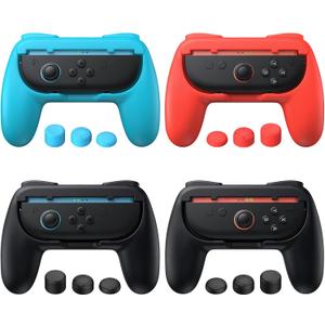 FASTSNAIL 4 Pack Grips for Nintendo Switch 2 (2025) for Joy-Con 2, Wear-Resistant & Anti-Slip Switch 2 Controllers Grips Handle Kit, Switch 2 Holder Accessories for Joycon 2(Black,Black,Red,Blue)
