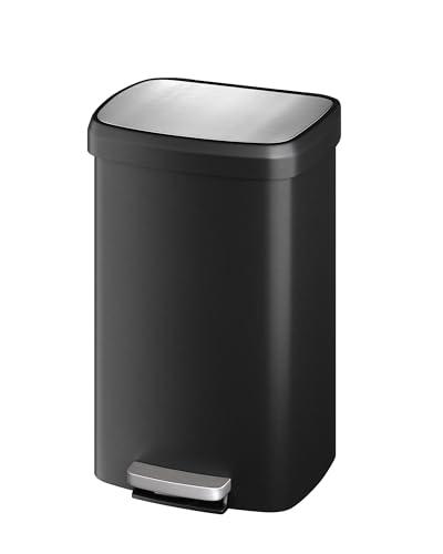 Garvee 13 gal / 50 L Plastic Trash Can with Lid, Large Garbage Can for Kitchen, Rustproof Step-on Kitchen Trash Bin with Liner Rim, Rear Handle, Soft Close Lid, Black