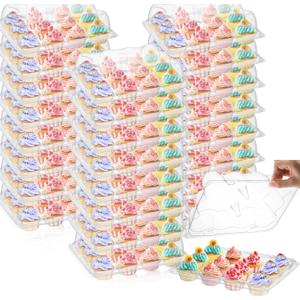AVLA 24 Pack Mini Cupcake Containers, 12-Count Plastic Cupcake Carrier, Stackable Cupcake Box with Detachable Secure High Top Lid, Disposable Cupcake Holder Tray, Muffin Packaging Transporter To Go
