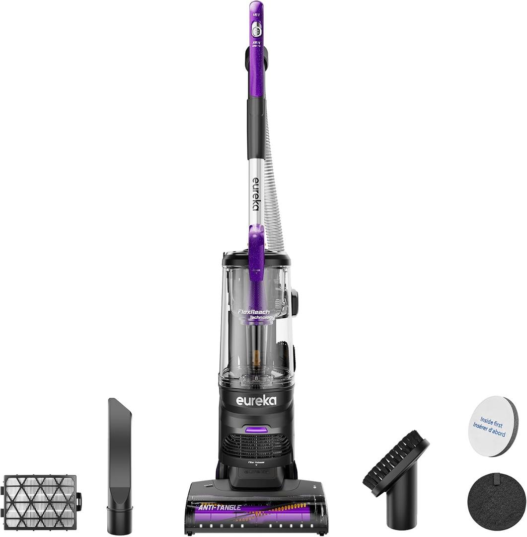 Eureka FlexReach Powerful Upright Vacuum Cleaner for Carpet and Hard Floor, Lift-Up Vacuum with Large Dust Cup, Anti-Tangle, NEU651PL, Purple