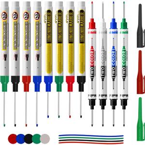 12 Pcs Multi-Purpose Long Head Deep Hole Marker Pens, Long Nib Marker For Metal, Quick Dry Waterproof Colorful Carpenter Pen Markers For Construction Bathroom Woodworking, 5 Color Set (Double-Headed)