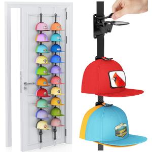 AXU Hat Rack for Door, Hat Organizer for Baseball Caps, Over the Door Hat Storage Organizer - Holds 20-40 Caps | Black, 2 Straps
