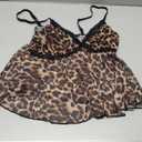 Milumia Women's Leopard Print V Neck Lace Trim Cami Top Sleeveless Mesh Peplum Tops (Large, Brown)