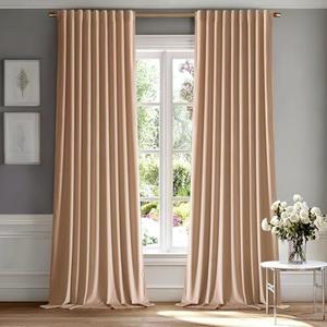 MIULEE Blush Beige Velvet Curtains 90 inches - Luxury Blackout Curtains for Bedroom Living Room Thermal Insulated Super Soft Window Drapes Rod Pocket & Back Tab, W52 x L90 inches, 2 Panels