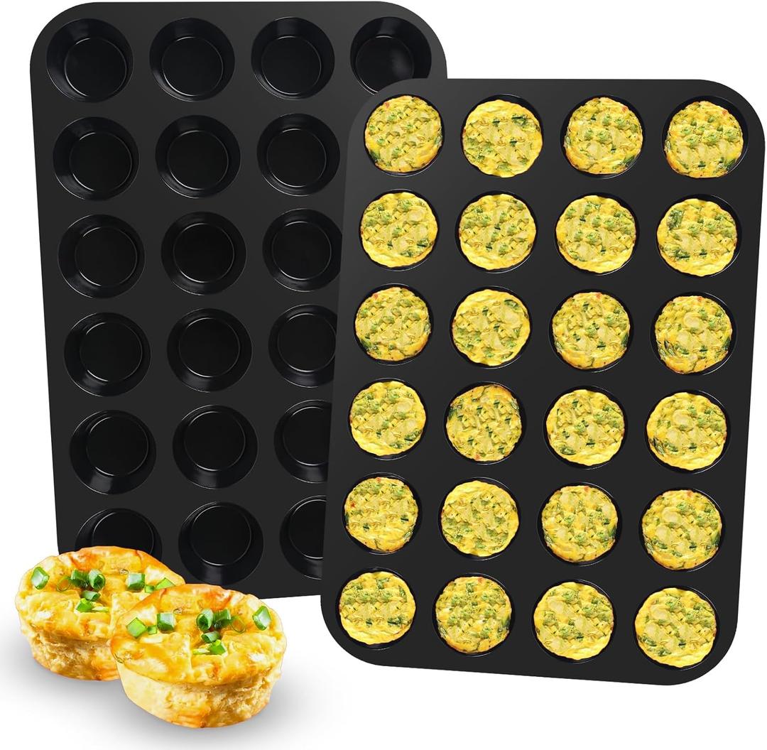Silicone Muffin Pan for Baking 24 Cups Non-Stick Mini Cupcake Pan,BPA Free Silicone Baking Mold for Muffin Cupcake Egg Bite Maker 2 Pack,Black