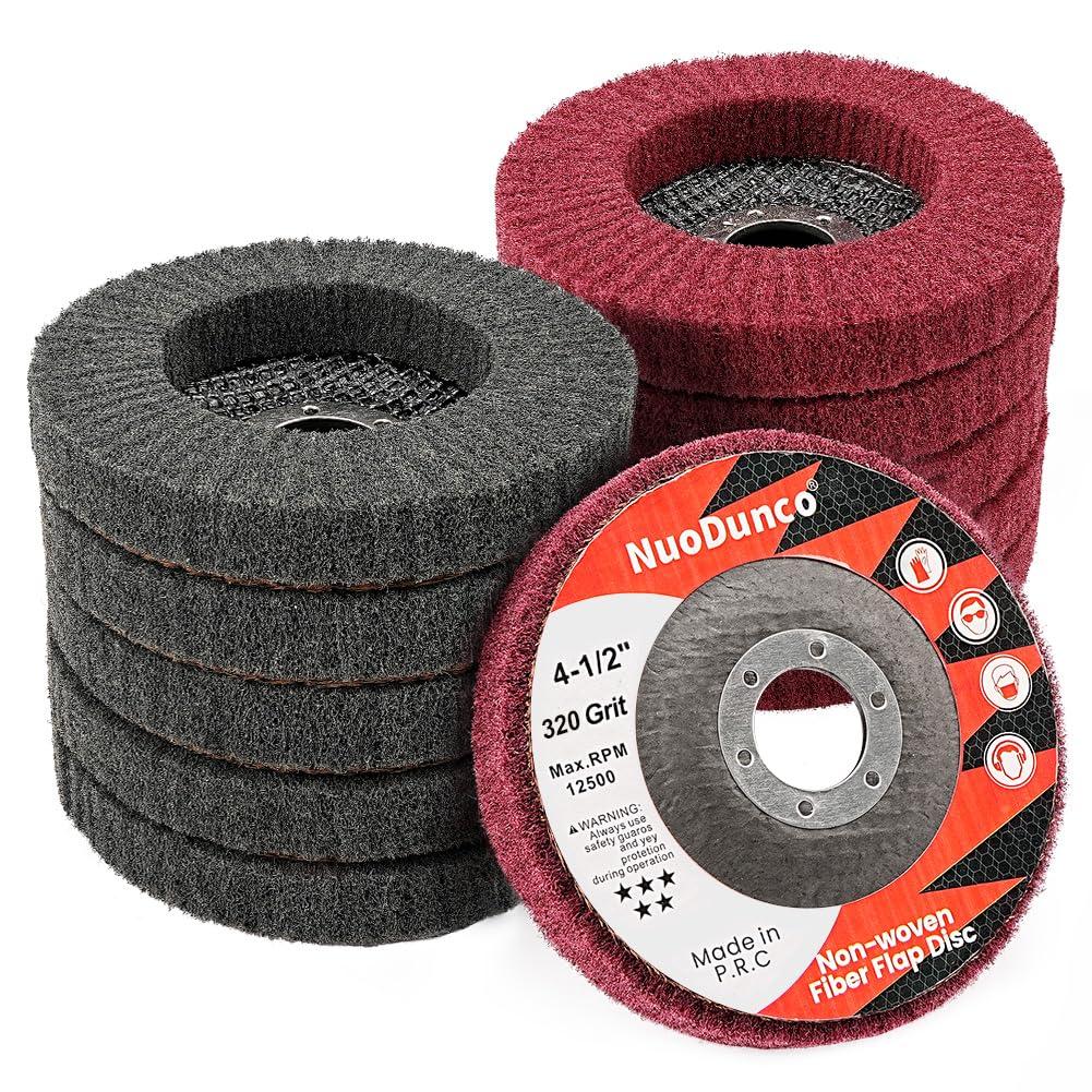 10Pcs 320 & 600 Grit Scour Flap Disc 4 1/2 Inch Angle Grinder Attachment for Metal & Wood Scouring Pad Polishing Sanding Disc Paint Rust Remover Wheel (Maroon/Gray)