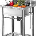 Stainless Steel Utility Sink with Faucet - Free Standing Outdoor Single Bowl Prep Sink for Commercial Kitchen, Laundry, Garage, Shop, Patio, Backyard & Industrial Use, 23-Inch