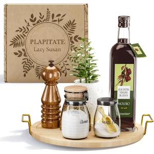 11" Lazy Susan Turntable Organizer for Table Top, Round Bamboo Lazy Susan Turntable for Cabinet with Handle, Home Kitchen, Pantry, Dining, Bathroom Vanity, Spice Organization, Wooden Decor