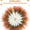 16 Bundles Artificial Flowers for Fall Outdoors Decoration - Fake Mums Faux Artificial Plants Plastic Flower No Fade for Harvest Halloween Thanks Giving Day Decor