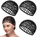 Suncalla 3 Pieces Hair Wrap Net for Sleeping Mesh Crochet Hair Net for Women Rayon Knit Snood Cap Cover Sleep Hat(Black)