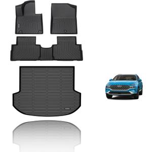 KELCSEECS All Weather Floor Mats & Cargo Liner Custom for 2023 2022 2021 Hyundai Santa Fe Automotive Car Mats Floor Liners Trunk Mat Hyundai Santa Fe Floor Mats Cargo Mat Trunk Liner Black