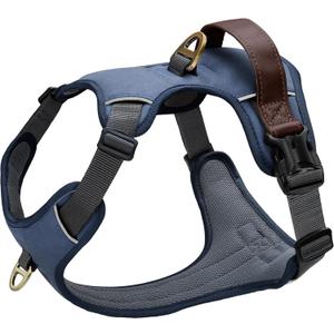 Didog No Pull Dog Harness Small Sized Dog,Classic PU Leather Vest for Small Dogs with Easy Control Handle,No Choke Front Clip,Reflective & Adjustable for Walking,Blue,Chest 19-24"