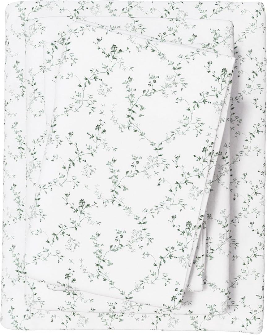 Great Bay Home Flannel Sheet Set Queen Size - 100% Turkish Cotton, Double-Brushed, Winter Floral Bed Sheets - Ultra-Soft, Cozy, 4-Piece Bedding Set (Winter Vines Green)