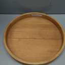 16 Inches Extra Large Round Teak Wood Ottoman Tray with Handles, Serve Tea, Coffee Classic Wooden Decorative Serving Tray