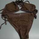 ZAFUL Women's Halter Triangle Bikini Set Crochet Boho Floral Swimsuit Cut Out Tie Side Two Piece Bathing Suit (Brown, M)