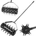 Rolling Lawn Aerator, Rotary Spike Lawn Aerator, Heavy Duty Manual Aerator Lawn Tool, 17-Inch Push Spike Aerator Roller with Adjustable Steel Handle for Garden, Lawns, Patio and Yard Grass Aeration