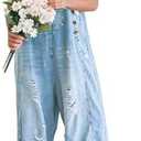 Gihuo Denim Overalls for Women Jean Bib Overalls Wide Leg Loose Fit Barrel Baggy Distressed Adjustable Straps. Size XL.