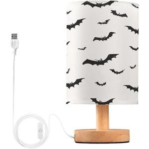 susiyo Pattern Bats Christmas Lights Bedside Table Lamp Woodland,Nightstand Lamps with USB Port Desk Lamps for Living Room Nursery Office Home Decor