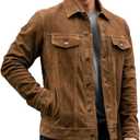 Isaac & David Chicago Vintage Trucker Suede Leather Jacket Men - Denim Biker Cafe Racer Causal Jacket Western Cowboy (US, Alpha, 4X-Large, Regular, Regular, Dusty)