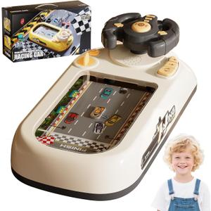 Car Adventure Toy with Steering Wheel,Musical Steering Wheel Toys,Interactive Simulation Driving Toddler Simulated Driving Racing Car for Kids 4-6,for Kids Girls Xmas Birthday Gifts(White)