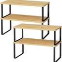OGEMXU Cabinet Shelf Organizers, 15.7 inches Large Kitchen Counter Shelf, Set of 4 Wood Kitchen Pantry Organizer, Storage Shelves for Countertop, Spice Rack, Stackable, Expandable, Metal Black, Nature