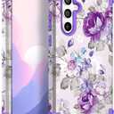 Hocase for Galaxy S25 Case, Shockproof Heavy Duty Protection Soft Silicone Rubber Bumper+Hard Plastic Hybrid Protective Case for Samsung Galaxy S25 5G (6.2") 2025 - Lavender Flowers