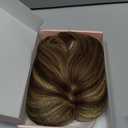 HOOJIH Hair Topper for Women with Thinning Hair 4x2.5inch Base Real Human Hair Topper with Bangs Handmade Invisiable Lace Front Topper - Medium Brown with Blonde Highlights