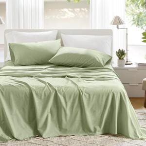 Comfort Spaces 100% Cotton Sheets King, Breathable & Soft Cotton Sheets, Naturally Cool Cotton Bed Sheets with 14" Elastic Pocket Fits up to 16" Mattress, All Seasons Sheet Set, Sage Green 4 Piece