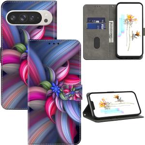 ALILANG for Google Pixel 9 Pro XL Wallet Case with Credit Card Holder, Flip Book PU Leather Protective Magnetic Cover for Pixel 9 Pro XL Case -Colourful Flowers