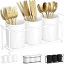 Lifewit Plastic Silverware Caddy with Metal Rack, Utensil Holder for Party, Cutlery Flatware Organizer for Kitchen Countertop, Forks Spoons Knives Storage for Picnic Camping Outdoor Buffet, White