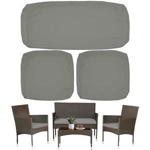 Sqodok 3 Pack Outdoor Cushion Covers Replacement, Waterproof Patio Seat Cushion Cover Fit for 4-Seater Wicker Rattan Conversation Set Loveseat Chair Couch Furniture, Cover Only, 38x19x2,19x19x2, Grey