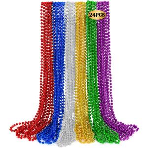 2 x 24 PCS Mardi Gras Beads, 33" Assorted Colors Carnival Beaded Necklaces, 6 Colors Bead Necklace Party Supplies, Round Beaded Costume Necklaces for Festive Event Accessories Parade Throws Favors