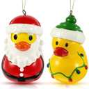 Vercraft 2 Pcs Santa Duck and Yellow Duck Hanging Christmas Ornaments 4 Inch Large Resin Ducks Decor for Christmas Tree Dollhouse Party Favors Gift Stocking Stuffers